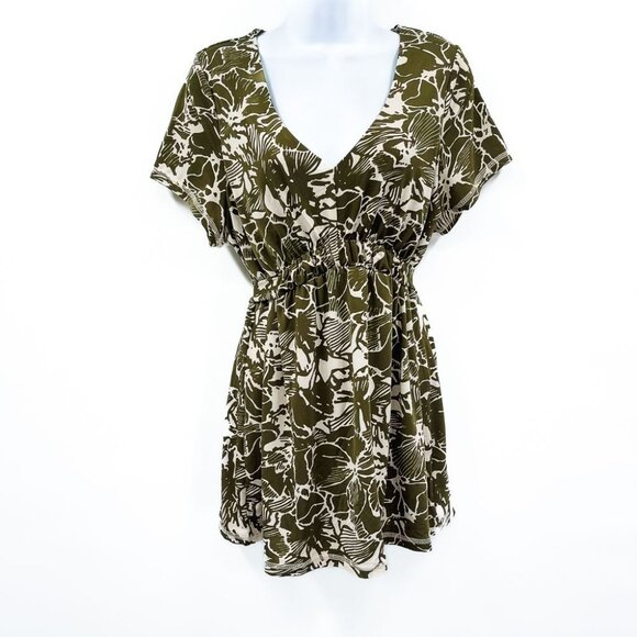 Y2K 2000s BCBG Bcbgmaxazria Floral Print V Neck Wrap Around Tie Back Tunic Top - Picture 1 of 7